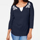 Karen Scott Women's Printed 3/4 Sleeve Jewel Neck T-Shirt Evening Top Blue Size Petite Medium