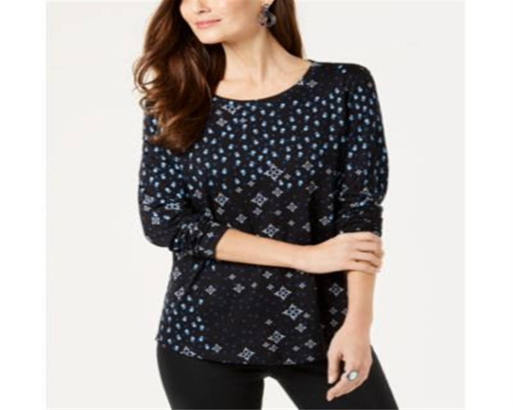 Style & Co Women's Printed Top Blue Size X-Small