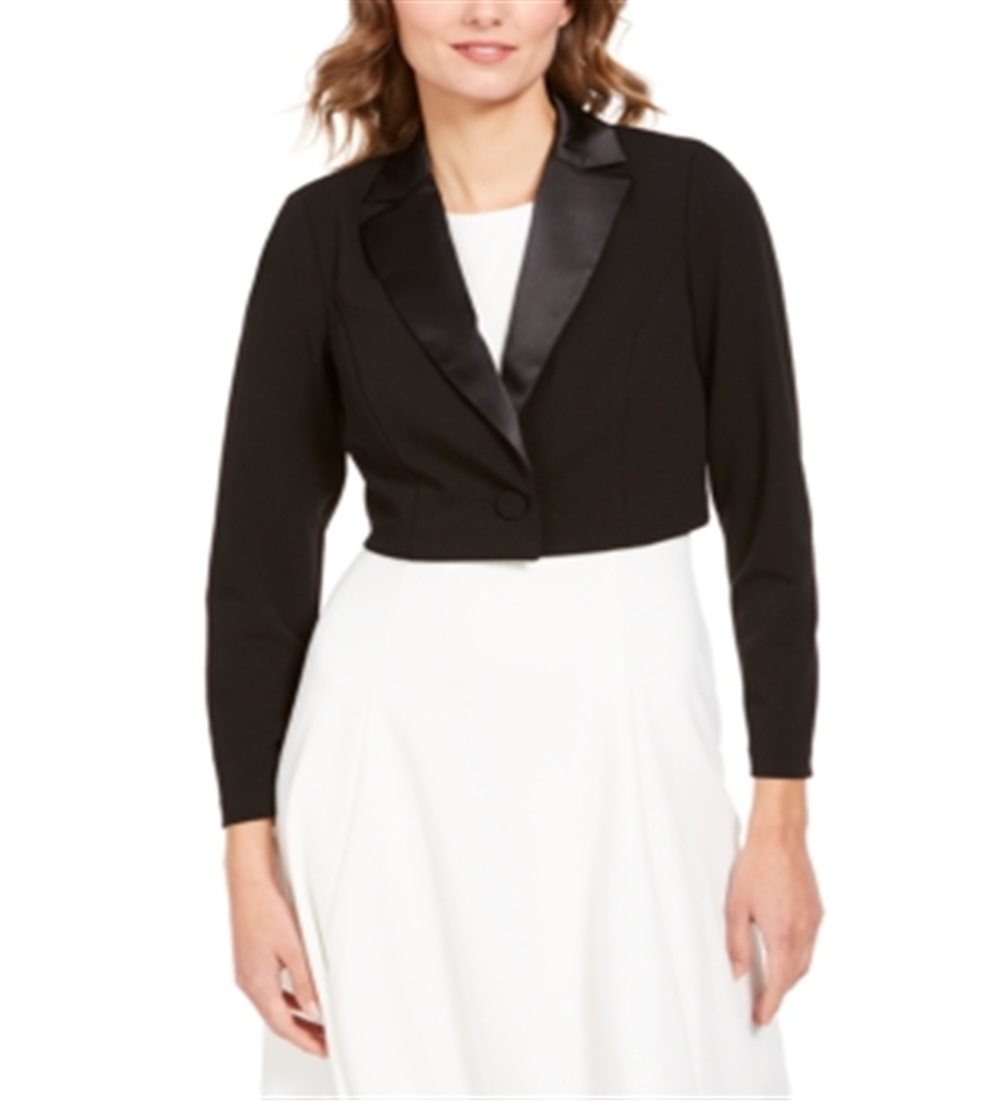 Adrianna Papell Women's Notched Collar One Button Long Sleeve Jacket Black Size 12