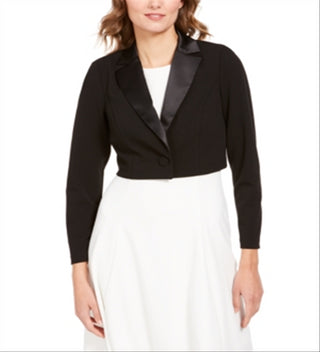 Adrianna Papell Women's Notched Collar One Button Long Sleeve Jacket Black Size 12
