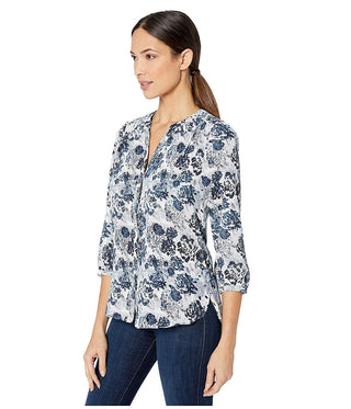 NYDJ Women's Pintuck Blouse in Bay Blues Garden Size: XS