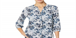 NYDJ Women's Pintuck Blouse in Bay Blues Garden Size: XS