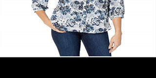 NYDJ Women's Pintuck Blouse in Bay Blues Garden Size: XS