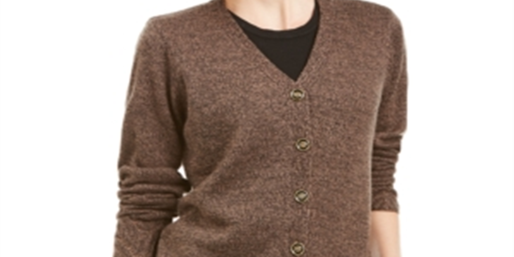 Karen Scott Women's Scalloped Hem Button Cardigan BrownSize X-Small
