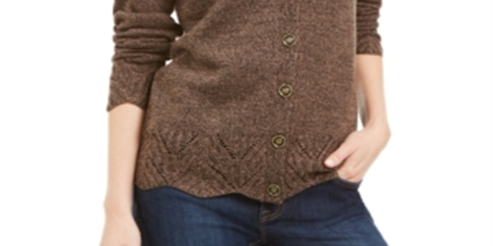Karen Scott Women's Scalloped Hem Button Cardigan BrownSize X-Small
