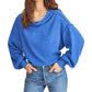 Free People Women's  Heather Long Sleeve Crew Neck Top Blue Size Small