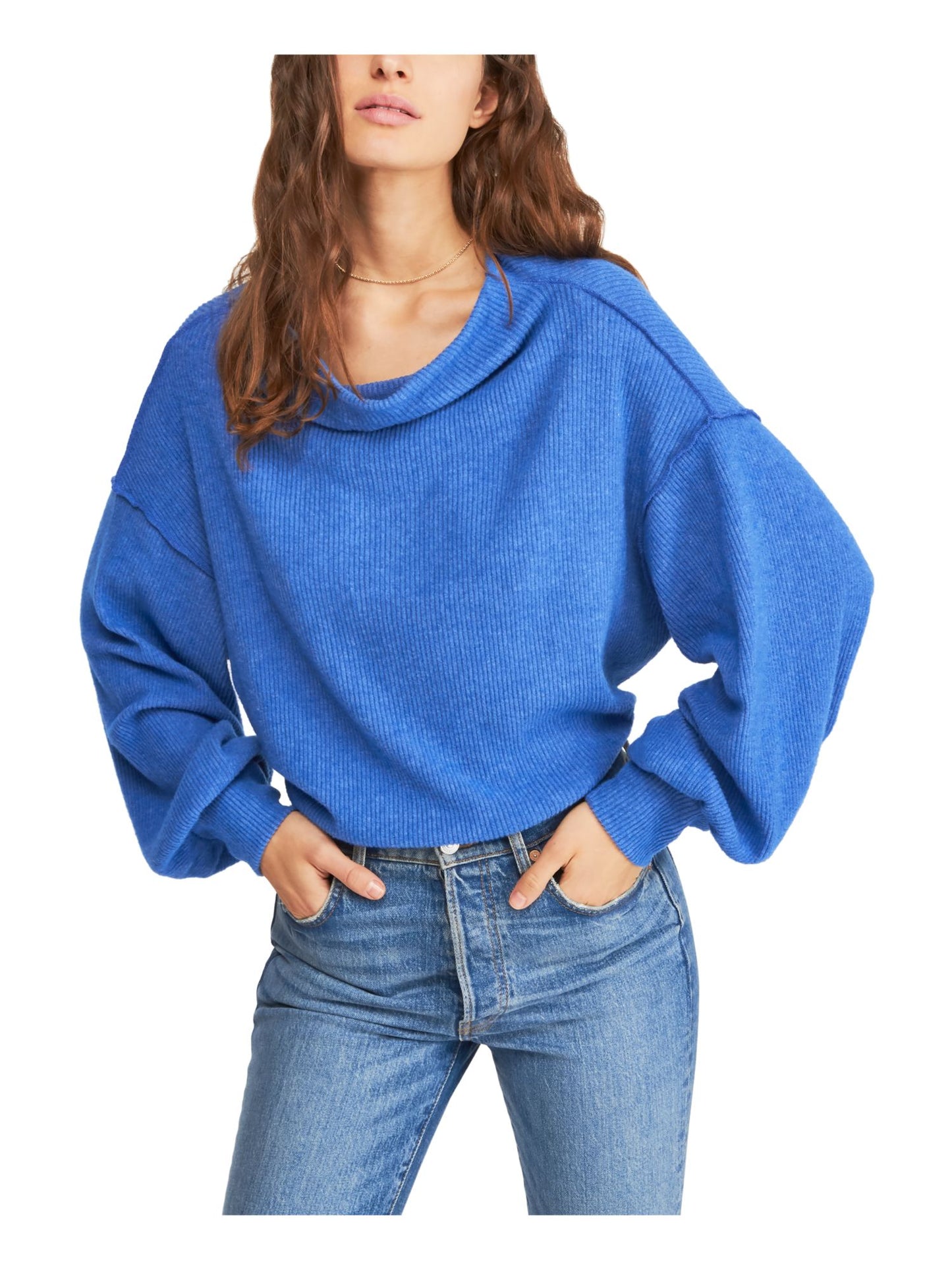 Free People Women's  Heather Long Sleeve Crew Neck Top Blue Size Small