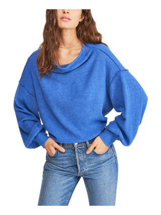 Free People Women's  Heather Long Sleeve Crew Neck Top Blue Size Small