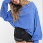Free People Women's  Heather Long Sleeve Crew Neck Top Blue Size Small
