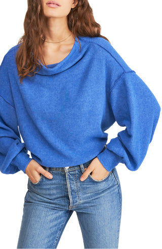 Free People Women's  Heather Long Sleeve Crew Neck Top Blue Size Small