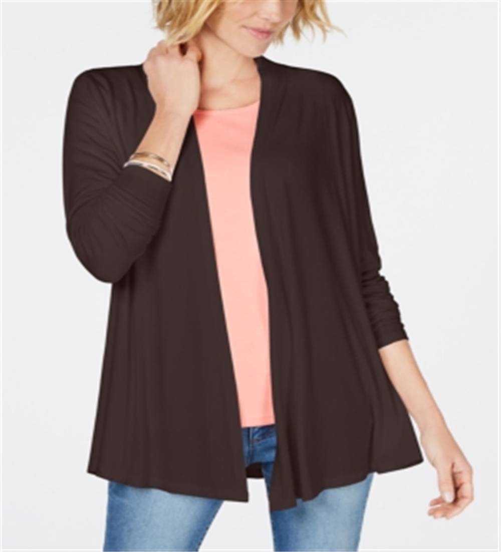 Karen Scott Women's Open Front Cardigan BrownSize Petite Medium