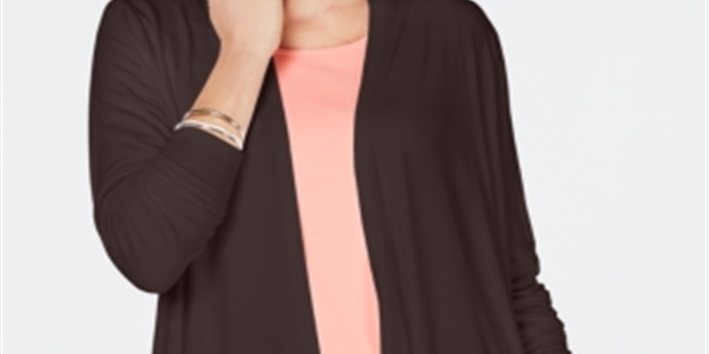 Karen Scott Women's Open Front Cardigan BrownSize Petite Medium