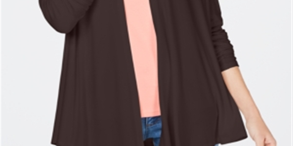Karen Scott Women's Open Front Cardigan BrownSize Petite Medium