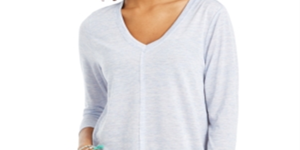 Style & Co Women's V Neck Top Purple Size Small