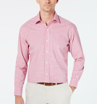 Club Room Men's Regular Fit Plaid Button Down Shirt Red Size 34-35