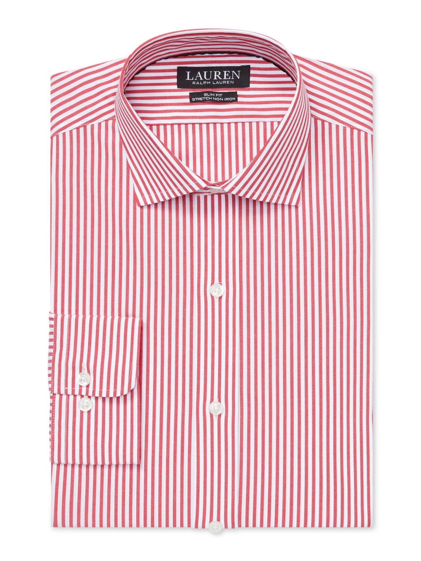 Ralph Lauren Men's Striped Collared Slim Fit Stretch Dress Shirt Red Size 34X35