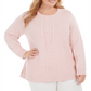 Karen Scott Women's Cable Knit Panel Sweater Pink Size 0X