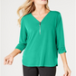JM Collection Women's Zipper Trim Top Green Size Petite S