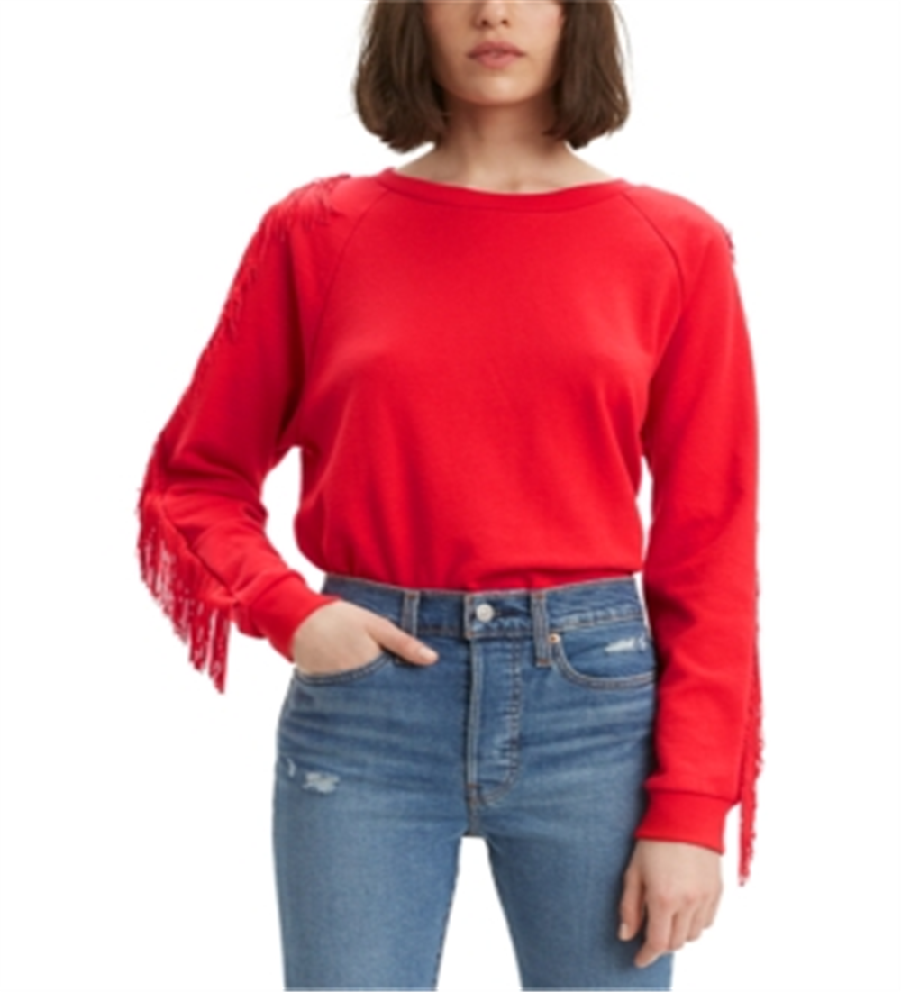 Levi's Women's Fringed Crewneck Sweatshirt Red Size XXL