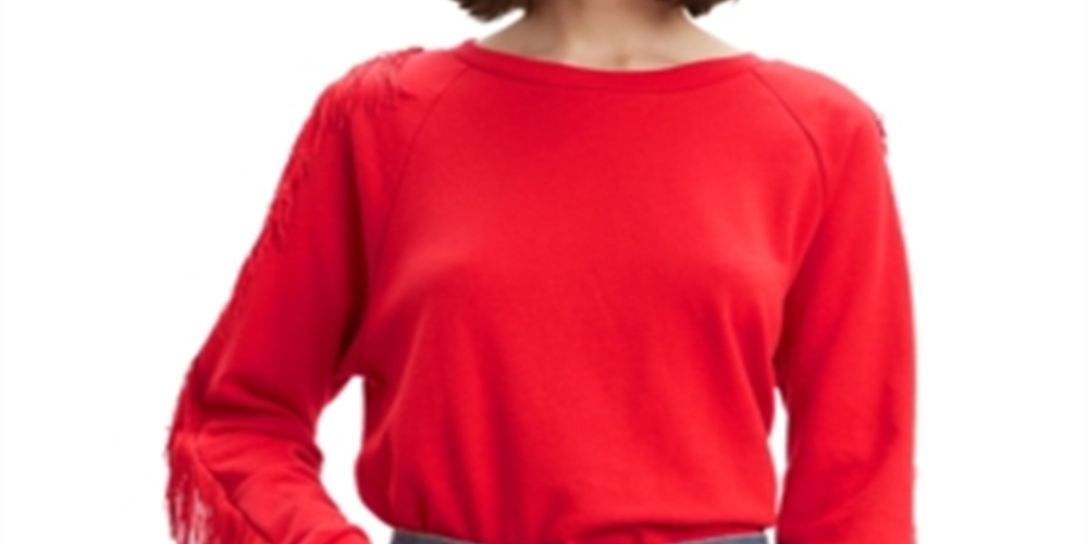 Levi's Women's Fringed Crewneck Sweatshirt Red Size XXL