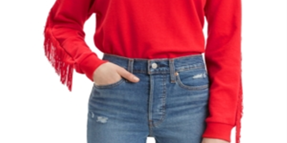Levi's Women's Fringed Crewneck Sweatshirt Red Size XXL