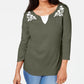 Karen Scott Women's Printed 3/4 Sleeve Jewel Neck T-Shirt Evening Top Green Size Petite Large