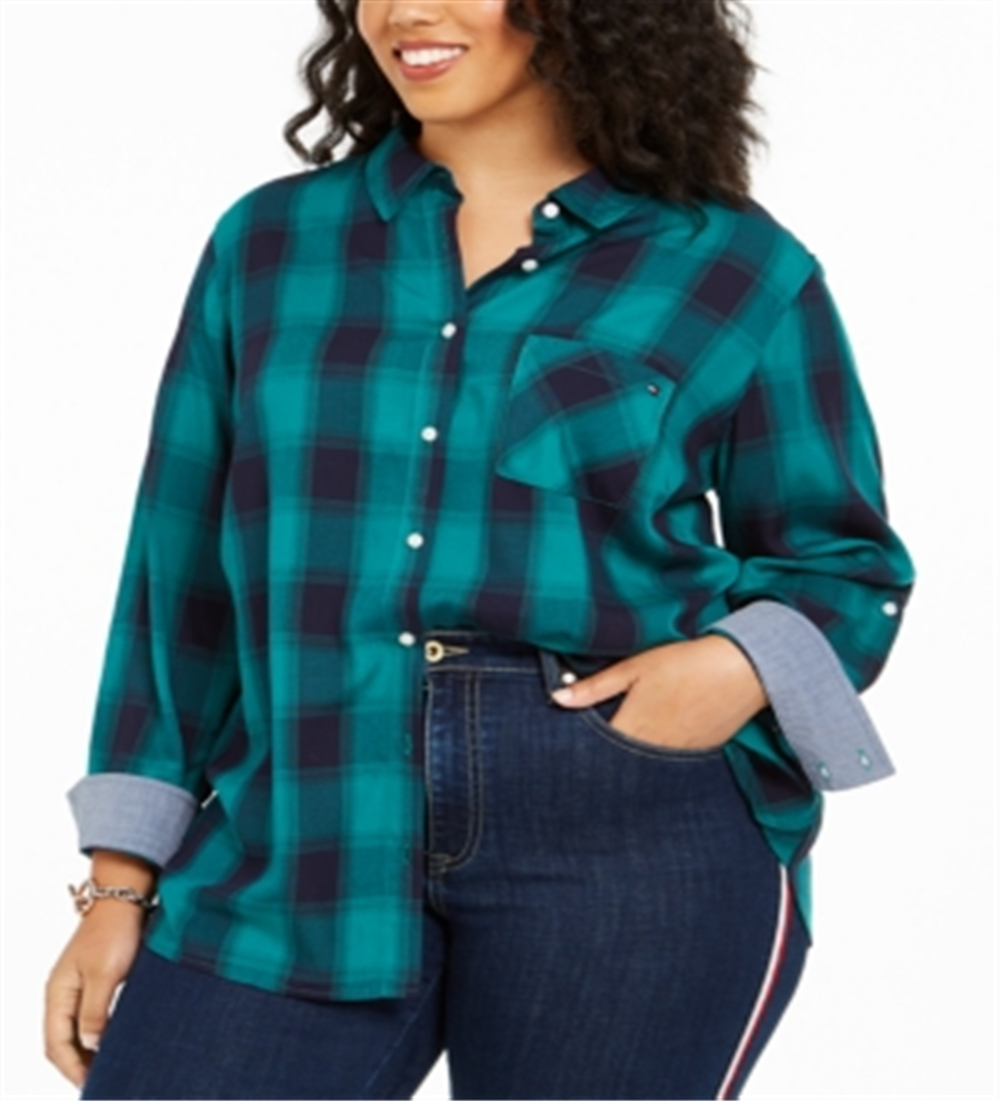 Tommy Hilfiger Women's Plus Plaid Shirt Green Size 2XL