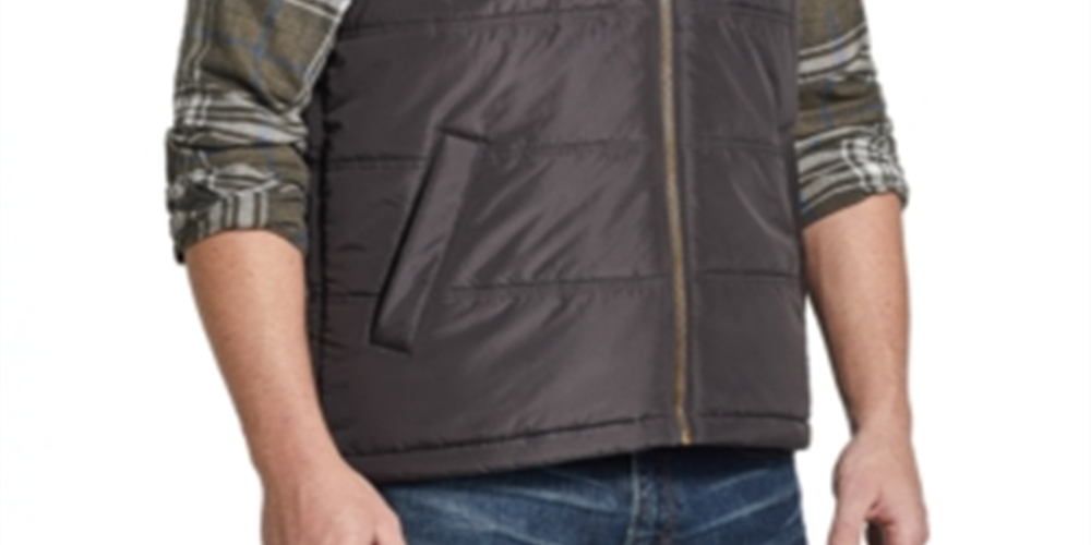 Weatherproof Vintage Men's Sleeveless Collared Full Zip Vest Shirt Gray Size X-Large