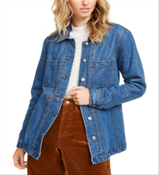 Oat Women's Patch Pocket Sherpa Lining Jean Jacket Blue Size XS