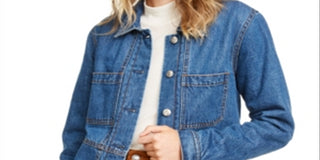 Oat Women's Patch Pocket Sherpa Lining Jean Jacket Blue Size XS