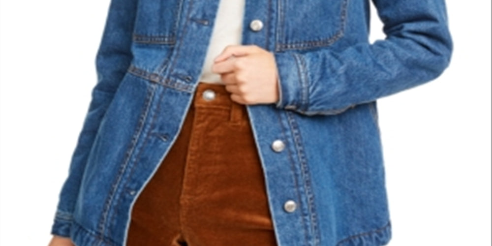 Oat Women's Patch Pocket Sherpa Lining Jean Jacket Blue Size XS