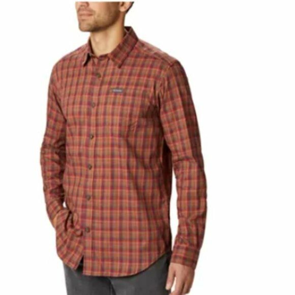 Columbia Men's Big & Tall Vapor Ridge Iii Modern Classic-Fit Plaid Shirt Orange Size Medium