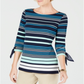 Charter Club Women's Striped Tie Sleeve Top Blue Size XX-Large