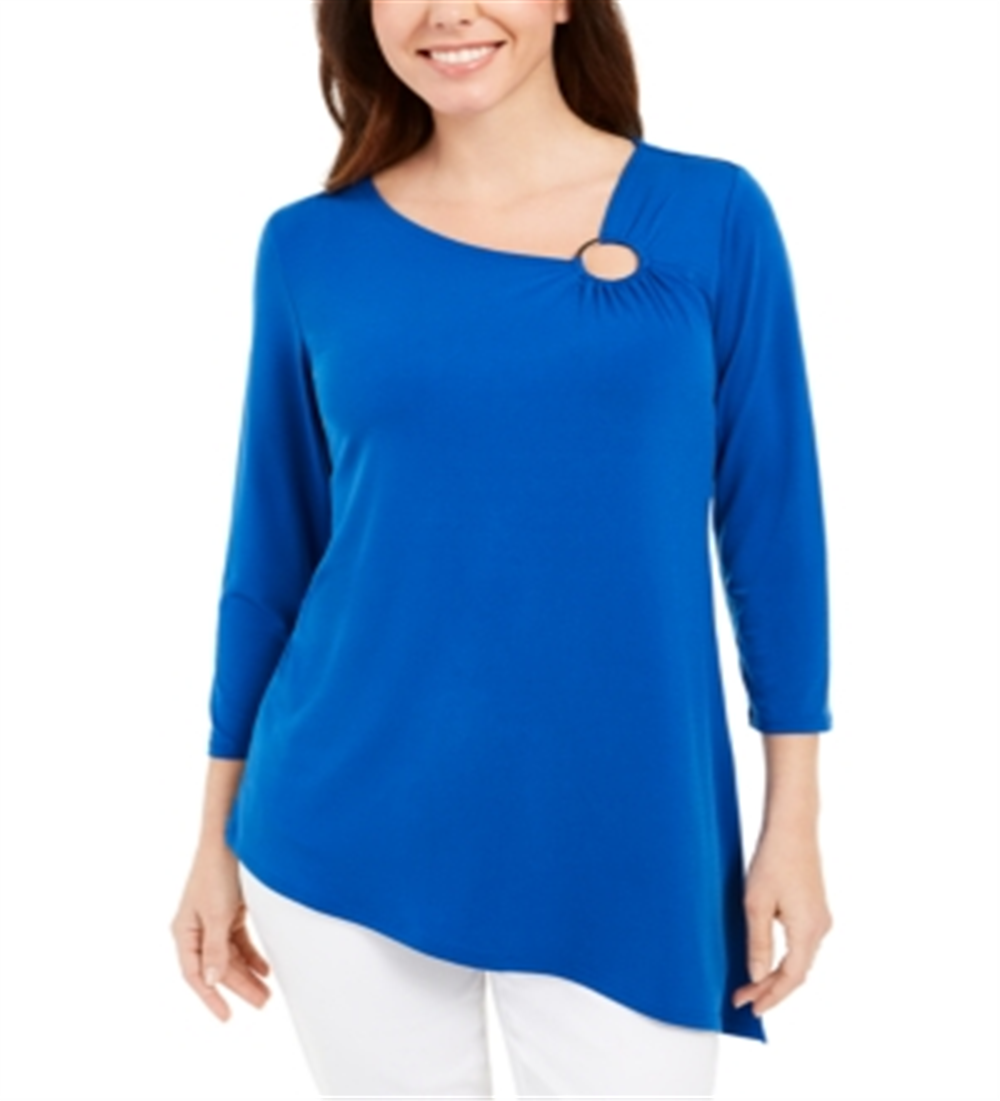 JM Collection Women's Asymmetrical Ring Tunic Blue Size Medium