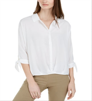 Alfani Women's Tie Sleeve Blouse White Size Petite Small