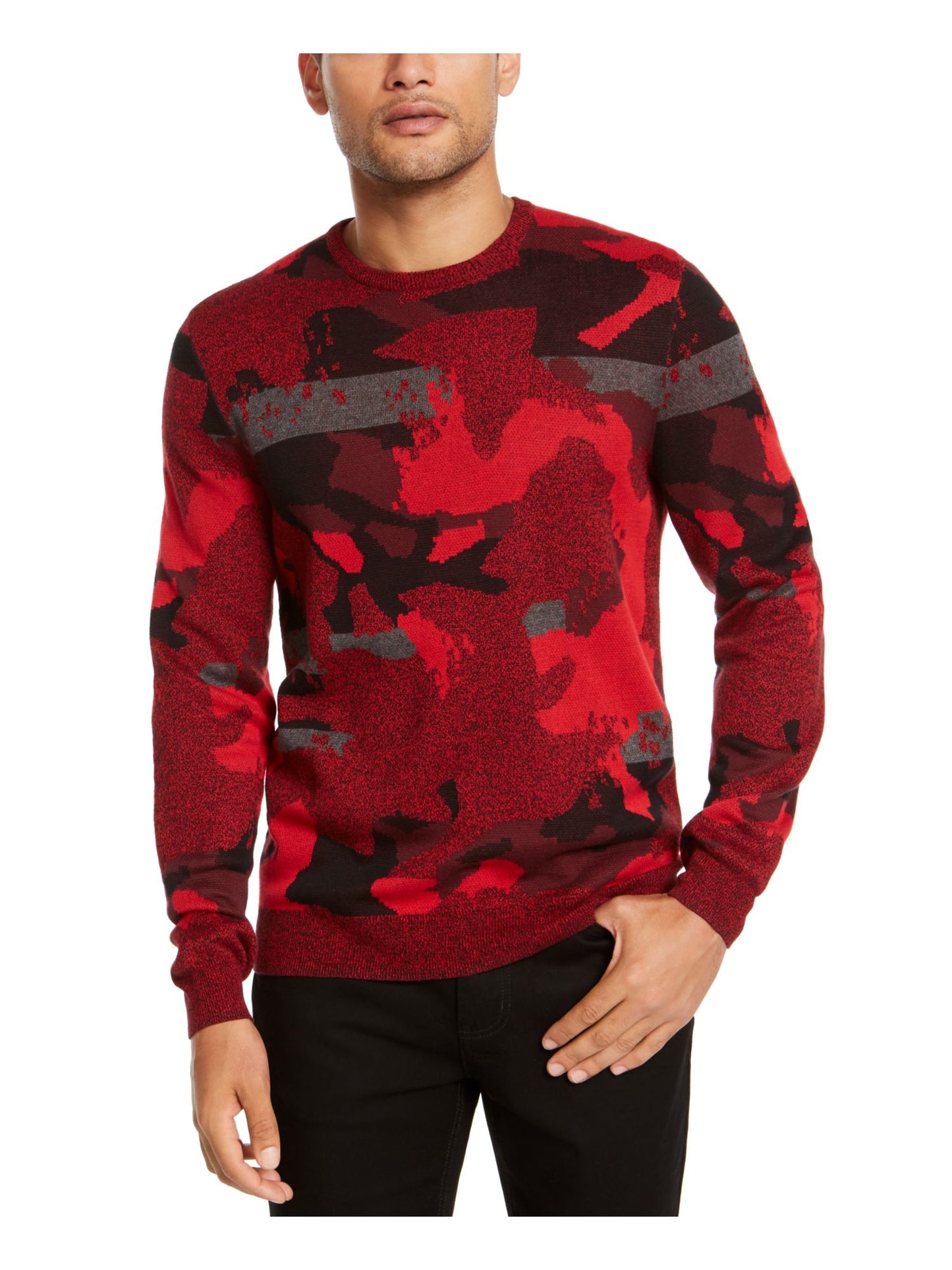Alfani Men's Printed Long Sleeve Classic Fit Cotton Sweater Red Size XXX-Large