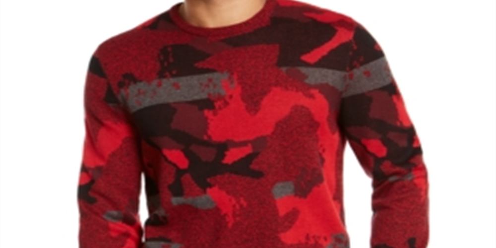 Alfani Men's Printed Long Sleeve Classic Fit Cotton Sweater Red Size XXX-Large