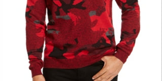 Alfani Men's Printed Long Sleeve Classic Fit Cotton Sweater Red Size XXX-Large