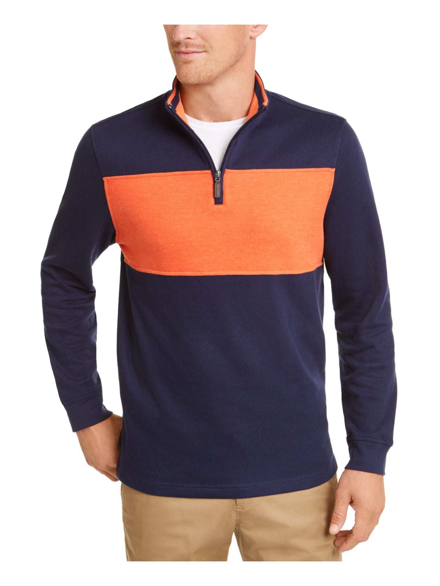 Club Room Men's Color Block Classic Fit Quarter Zip Pullover Sweater Blue Size Medium