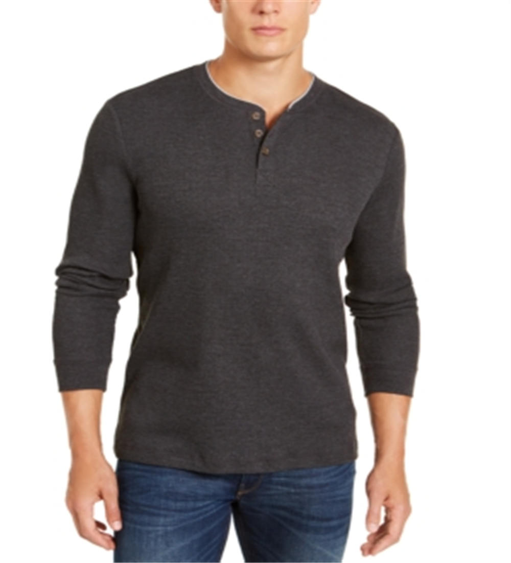 Club Room Men's Crew Neck Classic Fit Henley Shirt Gray Size Small