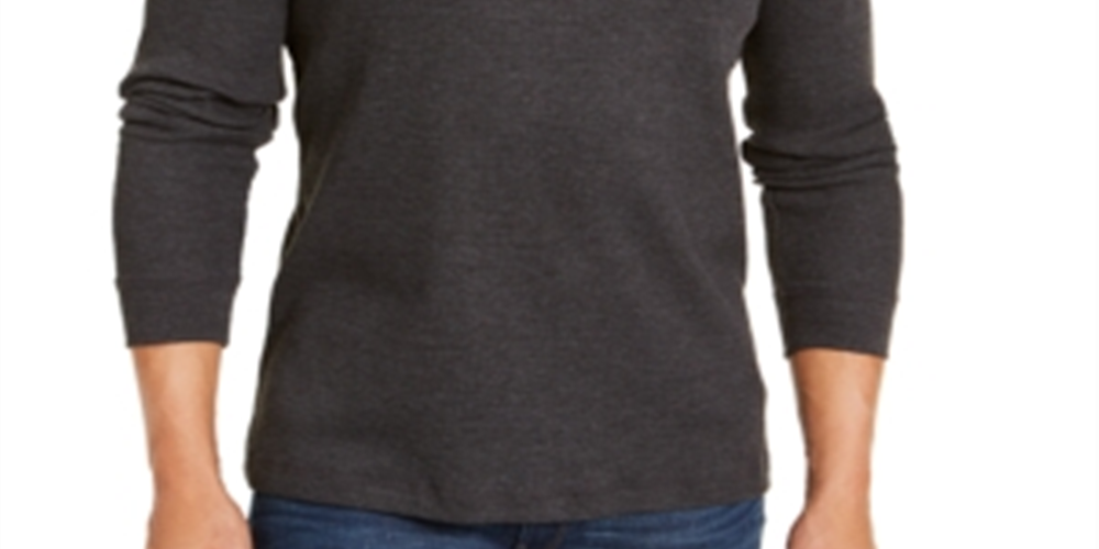 Club Room Men's Crew Neck Classic Fit Henley Shirt Gray Size Small