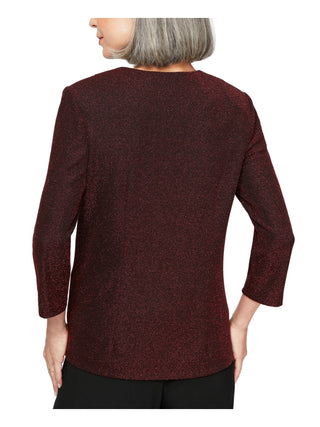 Alex Evenings Women's Glitter Long Sleeve Open Cardigan Wear to Work Top Red Size Petite X-Large