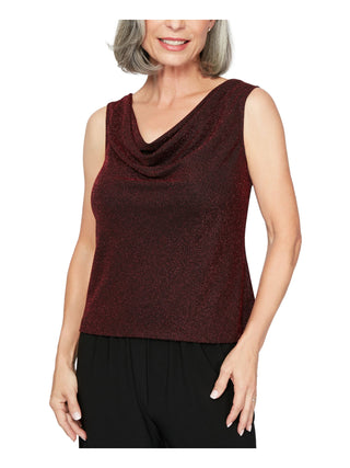 Alex Evenings Women's Glitter Long Sleeve Open Cardigan Wear to Work Top Red Size Petite X-Large