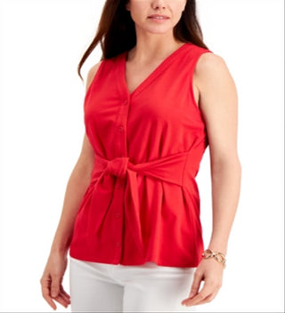 Charter Club Women's Tie Front Sleeveless Top Red Size XX-Large