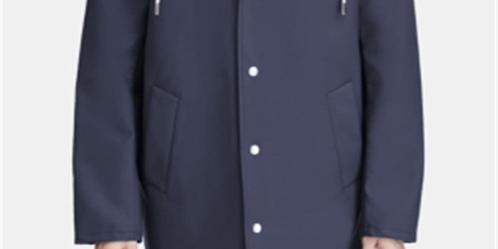 Tommy Hilfiger Men's Rubberized Pu Midlength Hooded Blue Size Medium