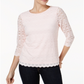 Charter Club Women's Lace 3/4 Sleeve Top Pink Size Petite S
