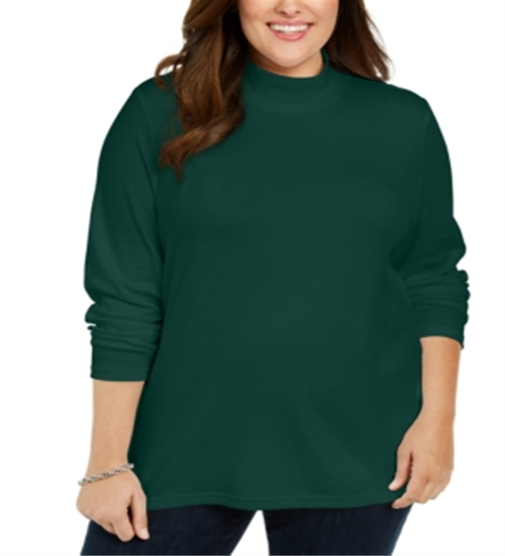 Karen Scott Women's Cotton Mock Neck Sweater Green Size 0X