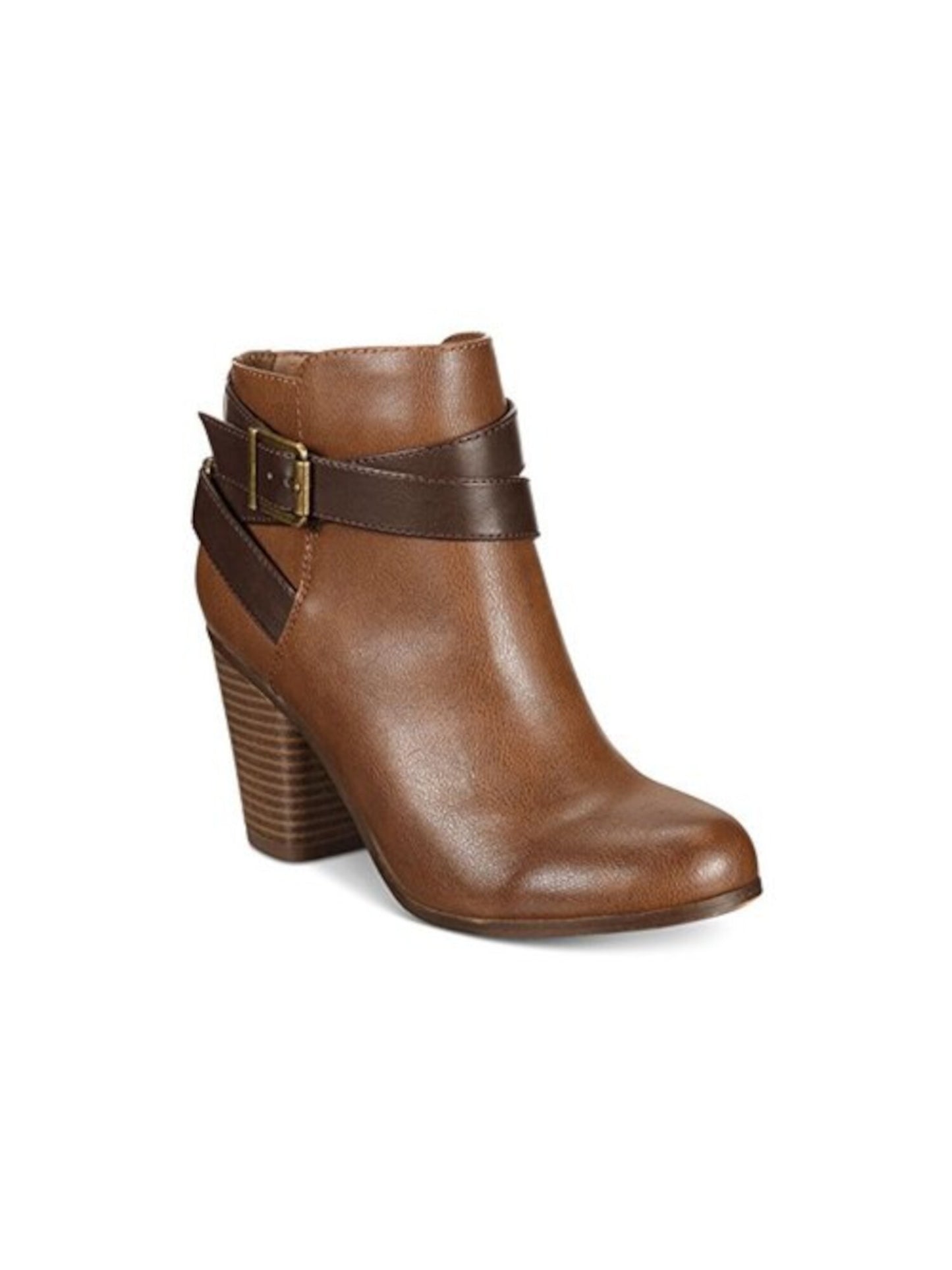 Material Girl Women's Strappy Cushioned Buckle Accent Melany Round Toe Block Heel Zip up Booties Brown Size 11 M