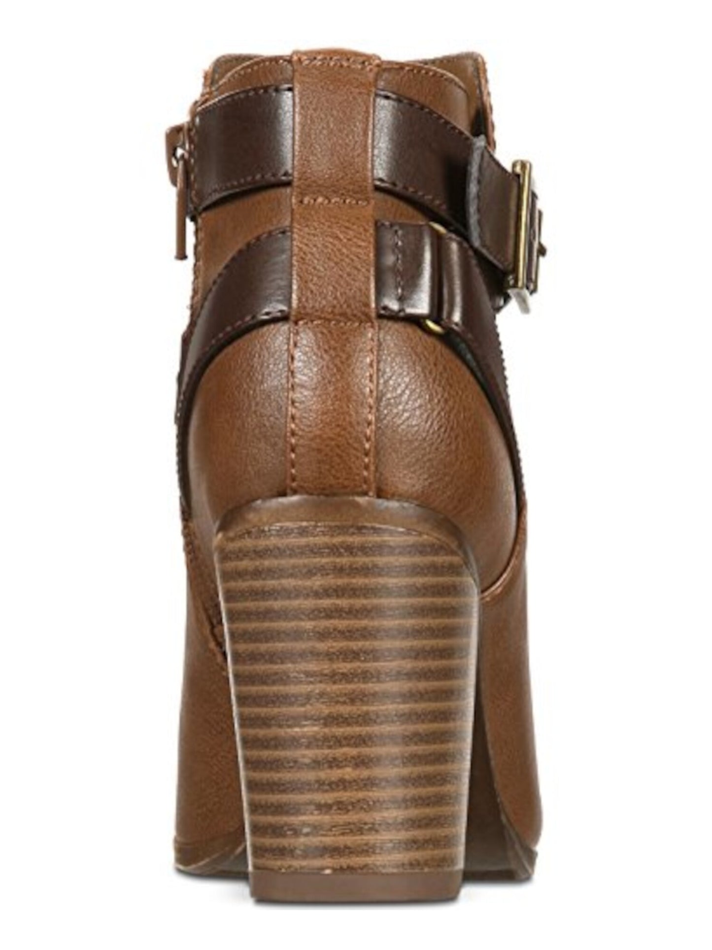 Material Girl Women's Strappy Cushioned Buckle Accent Melany Round Toe Block Heel Zip up Booties Brown Size 11 M