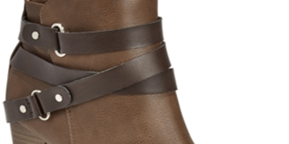 Material Girl Women's Strappy Cushioned Buckle Accent Melany Round Toe Block Heel Zip up Booties Brown Size 11 M